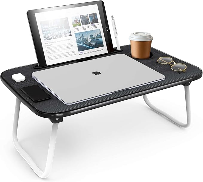 Clara Clark Reading Pillow with Portable Lap Desk Set for Kids, Back Pillow for Sitting Up in Bed, Memory Foam Back Support Pillow, Bed Rest Pillow with Foldable Laptop Desk, Small - Black - LeafyLoom