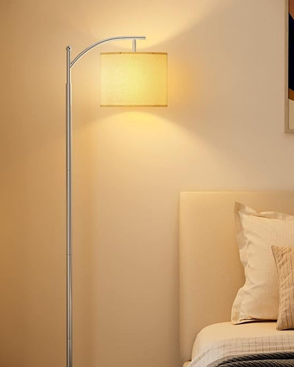 SUNMORY Dimmable Floor Lamp with Remote Control，Lamp for Living Room Stepless Color Temperature and Brightness, Standing Lamp for Bedroom and Office with 1H Timer，Nickel Floor Lamp with Linen Shade - LeafyLoom