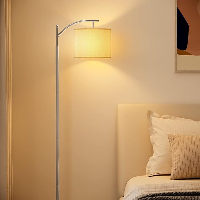 SUNMORY Dimmable Floor Lamp with Remote Control，Lamp for Living Room Stepless Color Temperature and Brightness, Standing Lamp for Bedroom and Office with 1H Timer，Nickel Floor Lamp with Linen Shade - LeafyLoom