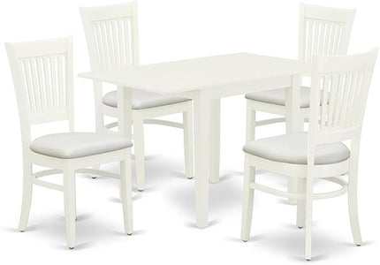 East West Furniture Norden 5 Piece Modern Set includes a Rectangle Wooden Table with Dropleaf and 4 Fabric Dining Room Chairs, 30x48 Inch, Linen White - LeafyLoom