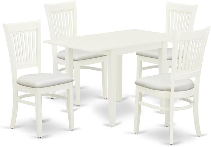 East West Furniture Norden 5 Piece Modern Set includes a Rectangle Wooden Table with Dropleaf and 4 Fabric Dining Room Chairs, 30x48 Inch, Linen White - LeafyLoom
