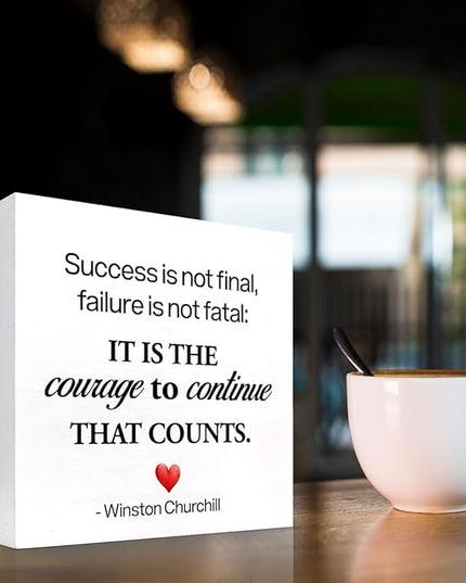 Motivational Wood Box Sign Desk Decor,Success is not Final Failure is not Fatal Wood Plaque Signs,Rustic Positive Wooden Block Sign Decor for Home Office Shelf Desk Table Decoration C1071 - LeafyLoom