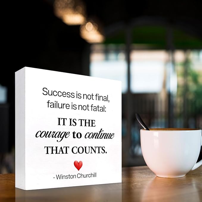 Motivational Wood Box Sign Desk Decor,Success is not Final Failure is not Fatal Wood Plaque Signs,Rustic Positive Wooden Block Sign Decor for Home Office Shelf Desk Table Decoration C1071 - LeafyLoom