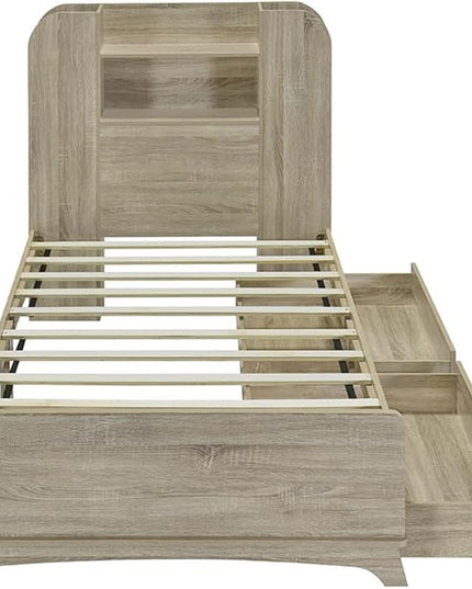 Merax Twin Size Bed Frame with Headboard and 2 Drawers,Kids Wood Platform Bed with Storage Underneath and Functional Headboard - LeafyLoom