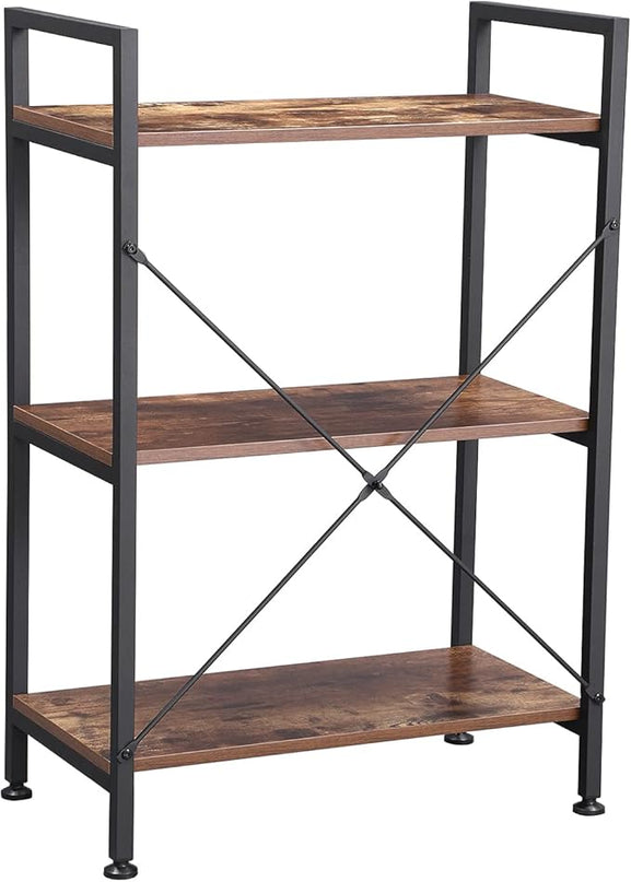 BEWISHOME 3 Tier Bookshelf, Rustic Small Book Shelf for Small Spaces, Brown Wooden Shelves for Bedroom Living Room and Home Office, 13.58" D x 24.21" W x 37" H, JCJ32Z - LeafyLoom
