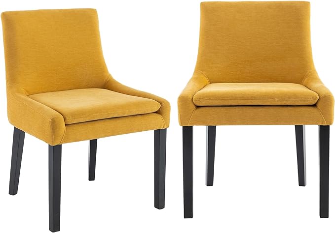 COLAMY Modern Dining Chairs Set of 2, Upholstered Corduroy Accent Side Leisure Chairs with Mid Back and Wood Legs for Living Room/Dining Room-Yellow - LeafyLoom