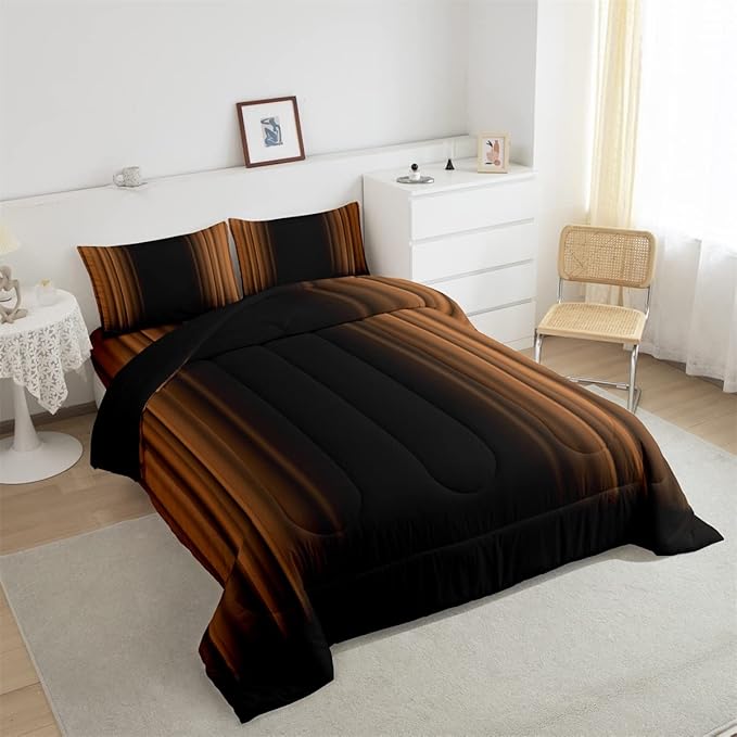 Feelyou Abstract Ombre Comforter Set Kids Teens Brown Black Bedding Set Room Decor 3Pcs Full Size,Reversible Black Boys - LeafyLoom