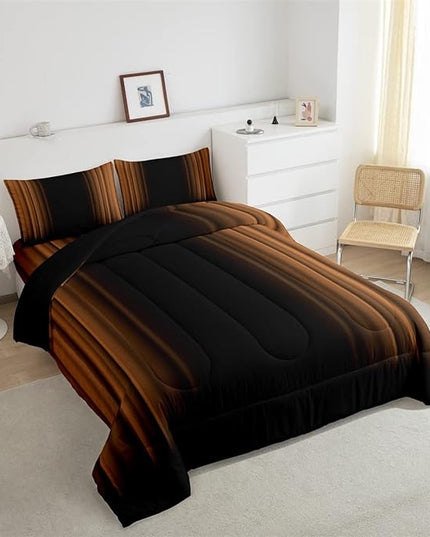 Feelyou Abstract Ombre Comforter Set Kids Teens Brown Black Bedding Set Room Decor 3Pcs King Size,Reversible Black Boys - LeafyLoom