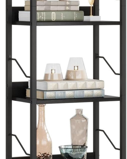 5 Tier Narrow Bookshelf: Tall Bookcase Book Shelf for Bedroom, Industrial Modern Bookshelves for Small Spaces (Black) - LeafyLoom