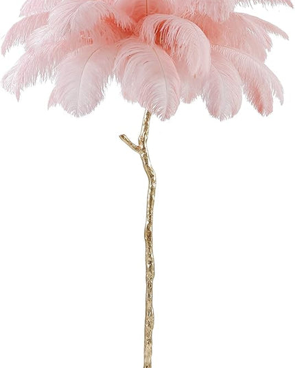 Luxury Resin Ostrich Feather Lamp, 35 Pieces real ostrich feathers,Feather Floor Lamp,Standing Lamp for Living Room, Bedroom and Office 67” Tall Feather Lamp (Pink) - LeafyLoom