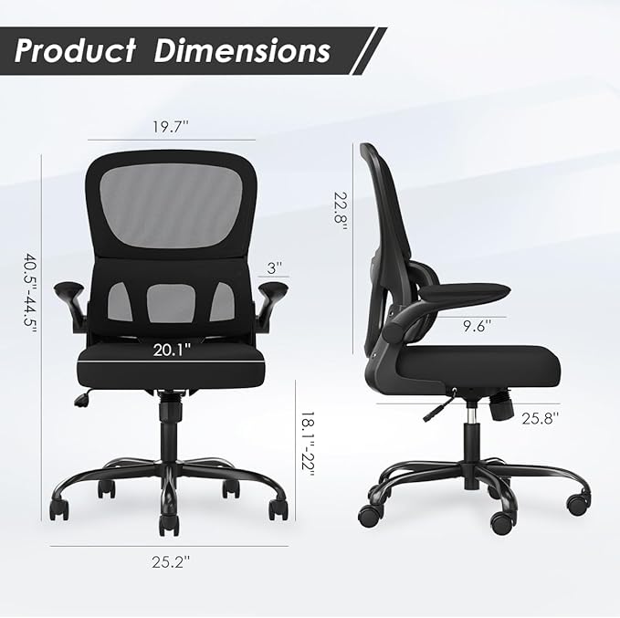 Soohow Ergonomic Home Office Chair, Mesh Desk Chair with Lumbar Support, Comfy Computer Desk Chair with Flip Armrest Rolling Wheels, Black. - LeafyLoom