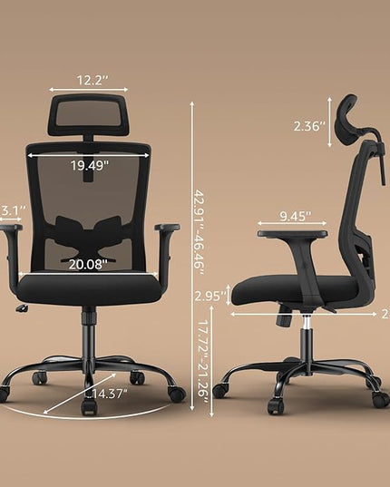 Ergonomic Office Chair, Large Tall Office Chair High Back, Adjustable Headrest with 2D Armrest, Lumbar Support, Swivel Computer Task Chair for Office, Tilt Function - LeafyLoom