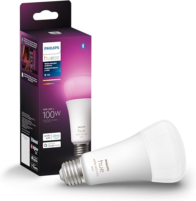 Philips Hue Smart 100W A21 LED Bulb - White and Color Ambiance Color-Changing Light - 1 Pack - 1600LM - E26 - Indoor - Control with Hue App - Works with Alexa, Google Assistant and Apple Homekit PhilipsHue