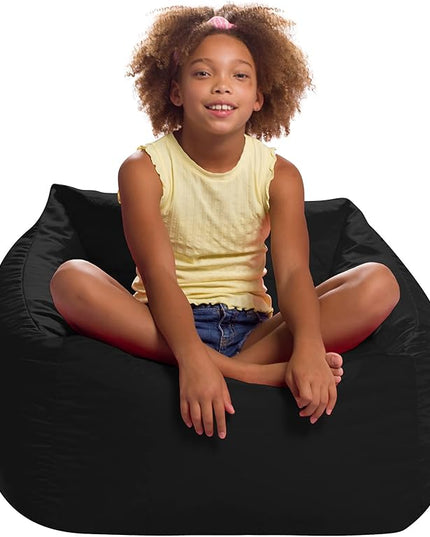 Posh Creations Structured Comfy Seat for Playrooms and Bedrooms, Large Bean Bag Chair, Coronado Chair, Black - LeafyLoom