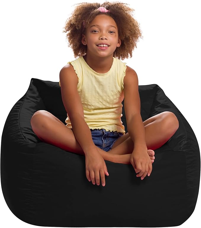 Posh Creations Structured Comfy Seat for Playrooms and Bedrooms, Large Bean Bag Chair, Coronado Chair, Black - LeafyLoom