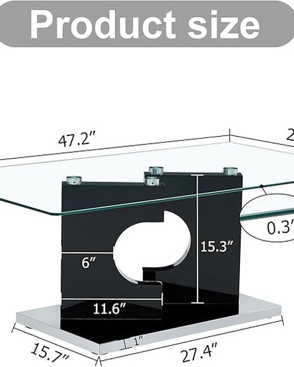 NicBex 47.2Inch Rectangular Dining Table,Modern Kitchen Table with Tempered Glass Tabletop and Black MDF Legs for 4 to 6,Practical Coffee Table,Dining Room Table for Kitchen,Meeting Living Room,Black - LeafyLoom