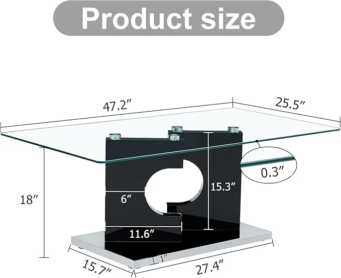 NicBex 47.2Inch Rectangular Dining Table,Modern Kitchen Table with Tempered Glass Tabletop and Black MDF Legs for 4 to 6,Practical Coffee Table,Dining Room Table for Kitchen,Meeting Living Room,Black - LeafyLoom