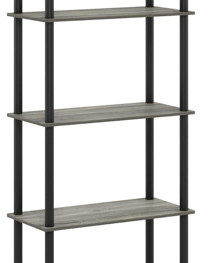 Furinno Turn-N-Tube 5-Tier Multipurpose Shelf / Display Rack / Storage Shelf / Bookshelf, Round Tubes, French Oak Grey/Black - LeafyLoom