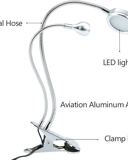 FILFEEL 2in1 LED with Clip, Illuminated Lights for Nail Desk Manicure Makeup Bed Reading Use Flexible Metal Hose with USB Interface - LeafyLoom