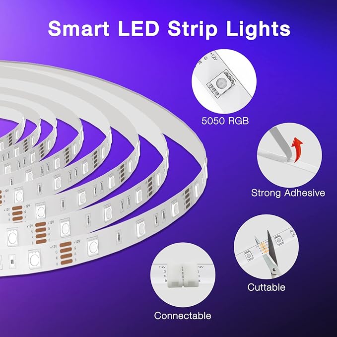 DAYBETTER Smart WiFi Led Lights, Tuya App Controlled, Work with Alexa and Google Assistant, Timer Schedule, RGB Strip Color Changing Décor for Bedroom Party Kitchen, 50ft DAYBETTER