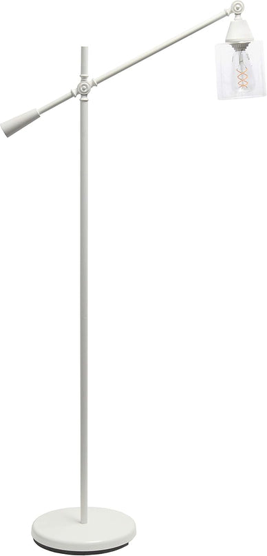 Elegant Designs LF1030-WHT Pivot Arm Glass Shade Floor Lamp, White - LeafyLoom
