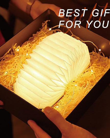 Originality Folding Accordion Lamp, Portable Wooden Desk Lamp, Ambient Lighting, Creative LED Paper Lantern with USB for (Walnut) - LeafyLoom