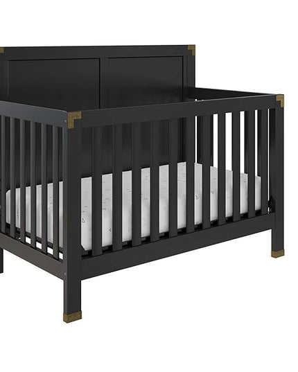 Baby Relax Miles 5-in-1 Convertible Crib, Solid Pine Wood, Black - LeafyLoom