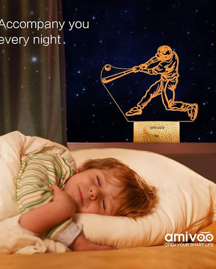 Baseball Night Light for Kids, 16 Colors Changing Baseball Sport Gifts Dimmable Bedside Lamp with Remote Control, Xmas Birthday Gifts for Kids Baseball Fans (Baseball Hitter) - LeafyLoom