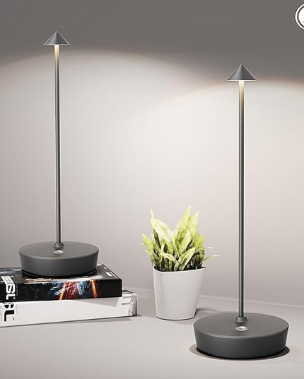 Cordless Table Lamps Rechargeable, 6000mAh Battery Operated LED Desk Lamp Outdoor Waterproof Portable Touch Dimmable Table Light for Patio Restaurant Dining Home Set of 2 Grey - LeafyLoom