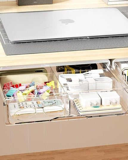 Under Desk Storage Drawer Kit, Clear Under Desk Drawer Mounted Below Large and Medium Size 2 Pcs Combo for Home Bedroom Office Kitchen Organization - LeafyLoom