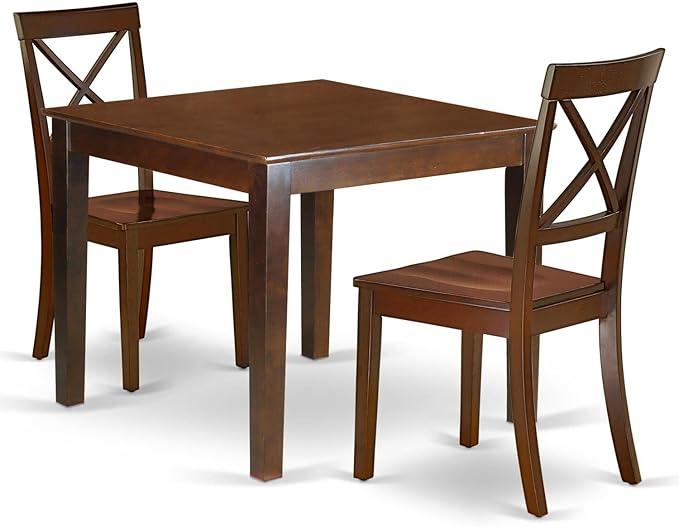 East West Furniture OXBO3-MAH-W Oxford 3 Piece Room Set Contains a Square Kitchen Table and 2 Dining Chairs, 36x36 Inch - LeafyLoom