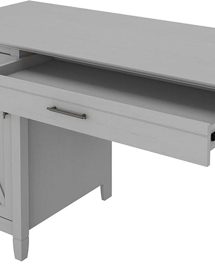 Bush Furniture Key West Computer Desk with Storage | Farmhouse PC Table for Home Office, 54W, Cape Cod Gray - LeafyLoom