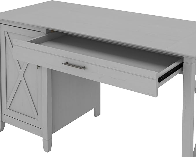 Bush Furniture Key West Computer Desk with Storage | Farmhouse PC Table for Home Office, 54W, Cape Cod Gray - LeafyLoom