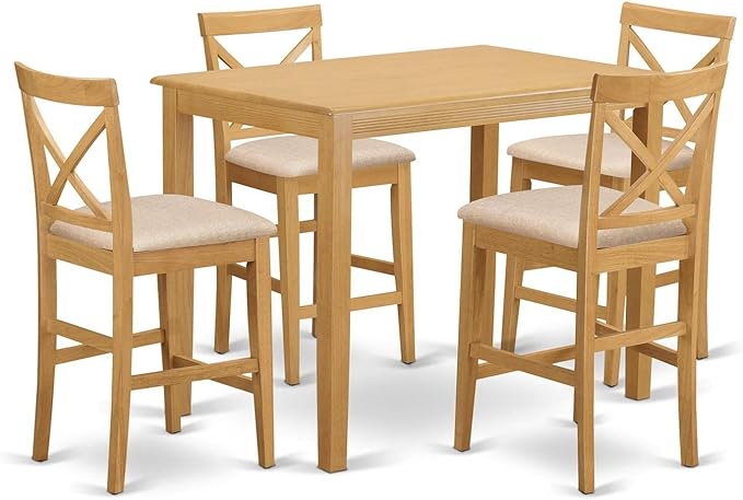 East West Furniture YAPB5-OAK-C 5 Piece Kitchen Counter Height Dining Table Set Includes a Rectangle Dining Room Table and 4 Linen Fabric Upholstered Chairs, 30x48 Inch, Oak - LeafyLoom