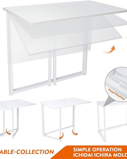 Leopard Folding Computer Desk for Small Spaces, No-Assembly Space-Saving Home Office Desk, Foldable Computer Table, Laptop Table, Writing Desk, Compact Study Reading Table (White) - LeafyLoom