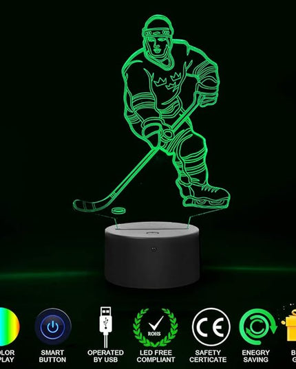 Hockey Player 3D Night Light Lamps for Kids 7 LED Color Changing Touch Table Desk Lamps Lighting Cool Toys Gifts Birthday Xmas Decoration for Sports Hockey Fan - LeafyLoom