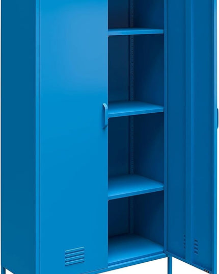 Novogratz Cache Tall 2 Door Metal Locker Cabinet, Blue - LeafyLoom