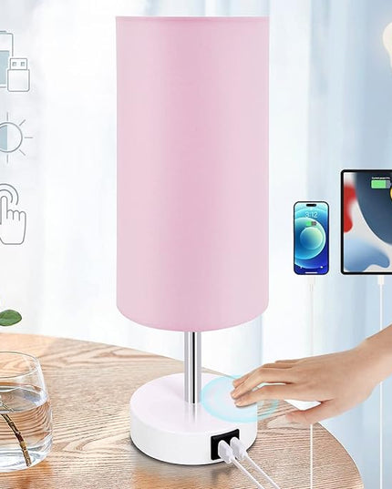 Yarra-Decor Desk Lamp with USB Port, Touch Control Desk Lamp with 3 Levels Brightness, Bedside Table Lamp with Round Pink Shade for Bedroom, Living Room, Dorm, Home Office - LeafyLoom