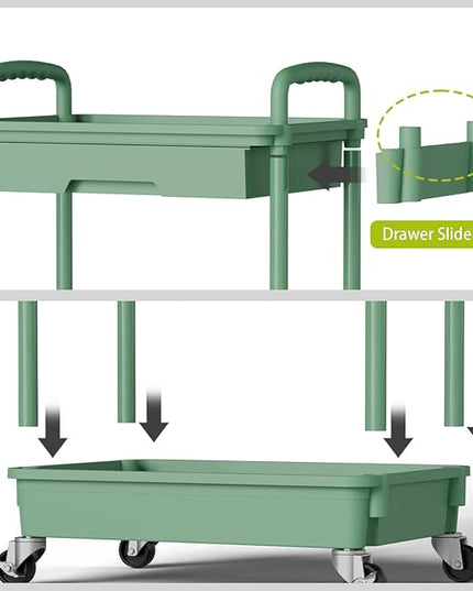 4 Tier Small Rolling Cart Organizer,Art Craft Diaper Bedside Snack Cart Laundry Room Bathroom Organizer Narrow Thin Slim Rolling Trolley Utility Cart with Wheels for Kitchen,Office(Green) - LeafyLoom