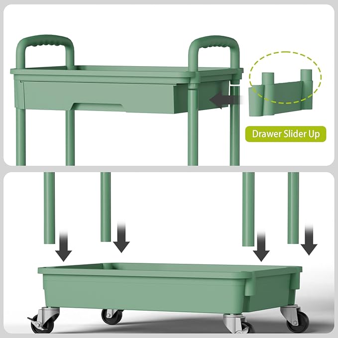 4 Tier Small Rolling Cart Organizer,Art Craft Diaper Bedside Snack Cart Laundry Room Bathroom Organizer Narrow Thin Slim Rolling Trolley Utility Cart with Wheels for Kitchen,Office(Green) - LeafyLoom