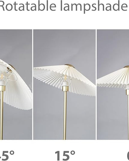 KUNJOULAM Pleated Floor Lamp, Gold Pole Floor Lamps, Simple Design Tall Lamp with Beige Lampshade, Standing Lamp for Living Room, Bedroom, Office, Home - LeafyLoom