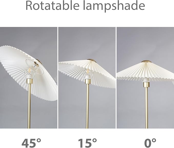 KUNJOULAM Pleated Floor Lamp, Gold Pole Floor Lamps, Simple Design Tall Lamp with Beige Lampshade, Standing Lamp for Living Room, Bedroom, Office, Home - LeafyLoom