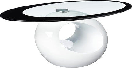 Fab Glass and Mirror CTW-FAB3000 High Gloss Coffee Oval Tempered Glass Top End Side Table, White - LeafyLoom