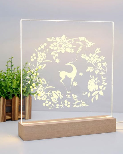 2Pcs 11.8" Rectangle Wooden Display Stand, Warm Light Wooden Lighted Base Wood Rectangle Led Display Pedestal Wood Night LED Light Lamp Base for Crystal Glass Resin Art - LeafyLoom