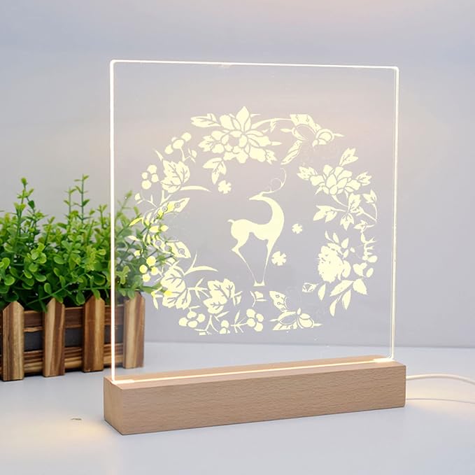 2Pcs 11.8" Rectangle Wooden Display Stand, Warm Light Wooden Lighted Base Wood Rectangle Led Display Pedestal Wood Night LED Light Lamp Base for Crystal Glass Resin Art - LeafyLoom