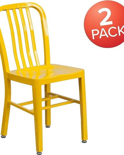 Flash Furniture Gael Commercial Grade 2 Pack Yellow Metal Indoor-Outdoor Chair - LeafyLoom
