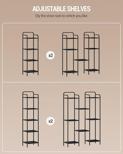 Bookcase Bookshelf, 4-Tier Narrow Book Shelf, Industrial Coner Shelf Storage Organizer, Slim Shelving Unit for Home Office, Living Room, Bedroom, Kitchen, Black BC24404B - LeafyLoom