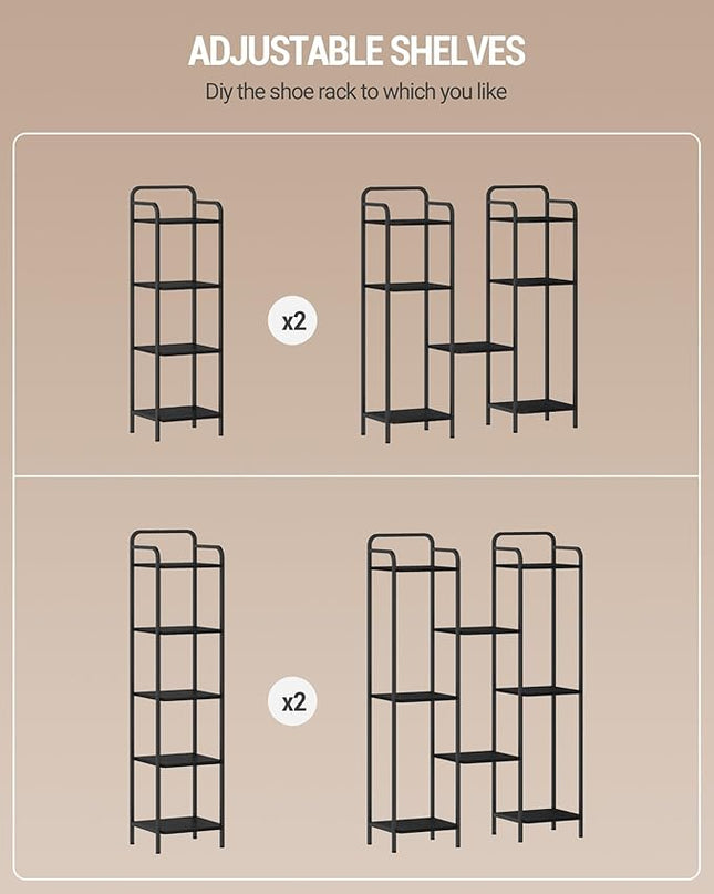 Bookcase Bookshelf, 4-Tier Narrow Book Shelf, Industrial Coner Shelf Storage Organizer, Slim Shelving Unit for Home Office, Living Room, Bedroom, Kitchen, Black BC24404B - LeafyLoom