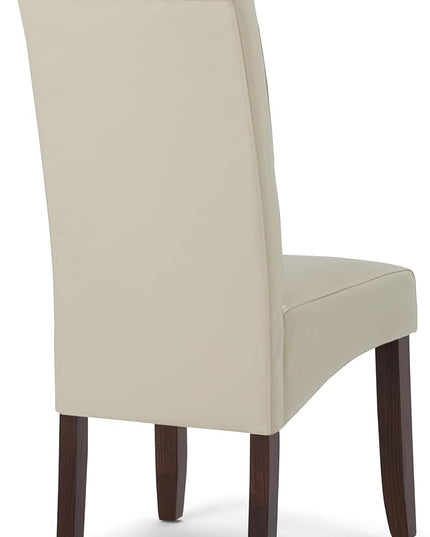 SIMPLIHOME Cosmopolitan Parson Dining Chair (Set of 2), Satin Cream Faux Leather and SOLID WOOD, Square, Upholstered, For the Dining Room, Contemporary Modern - LeafyLoom
