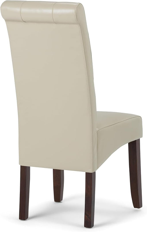 SIMPLIHOME Cosmopolitan Parson Dining Chair (Set of 2), Satin Cream Faux Leather and SOLID WOOD, Square, Upholstered, For the Dining Room, Contemporary Modern - LeafyLoom